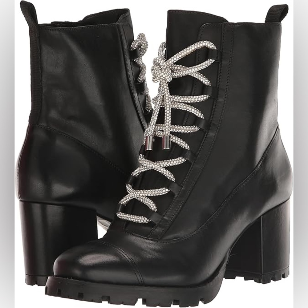 SCHUTZ Women’s Kaile Mid Glam Block leather Booties  mid-block heel, rounded toe - Picture 2 of 10